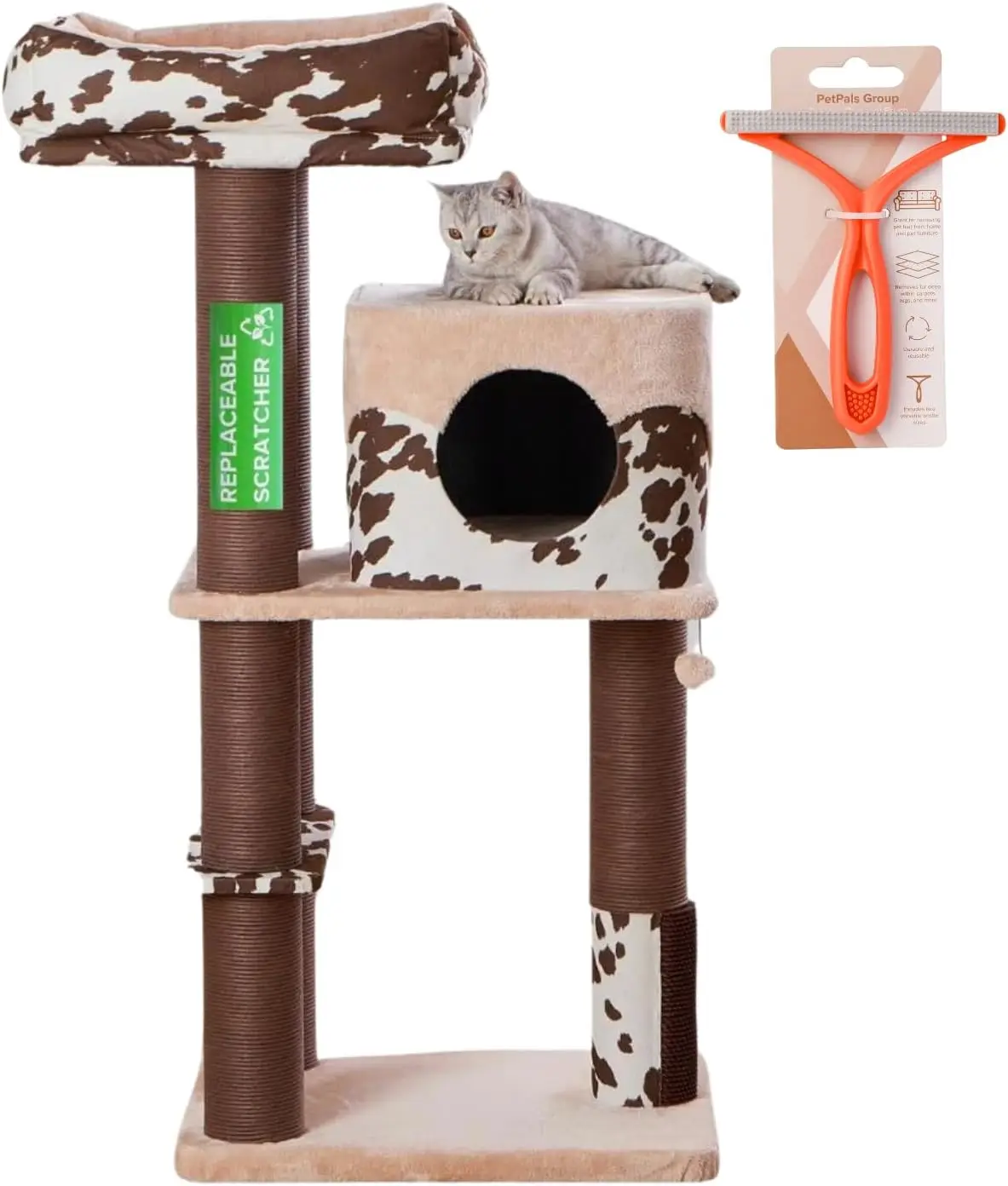 Countryside & Rustic Design 3-Levels Cat Tree - For Small & Large Indoor Cats - Cowboy Style Cat Tower With Cat House