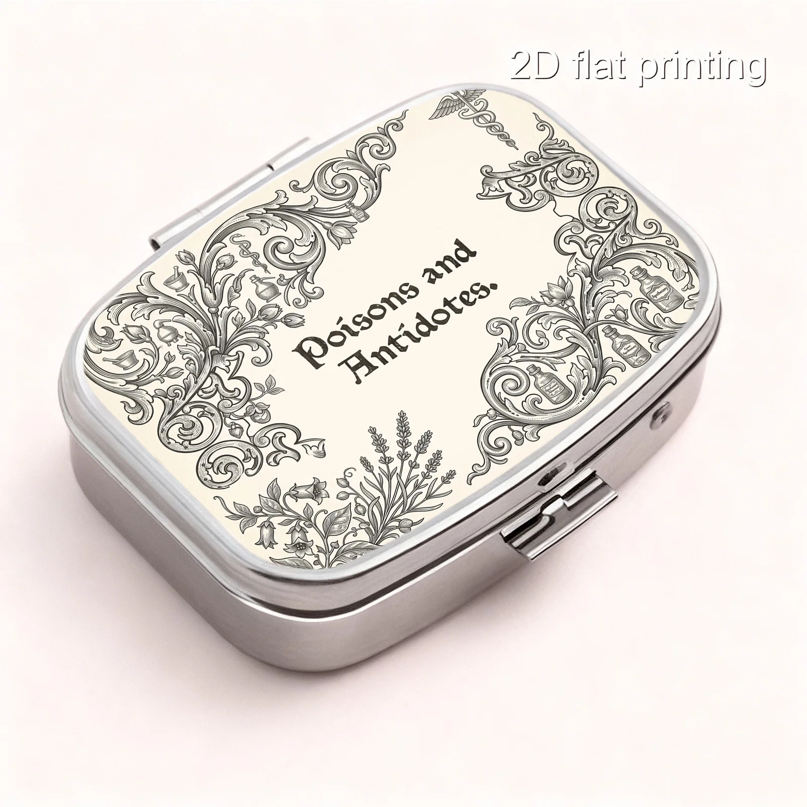 Portable medicine box mini double compartment packaging, retro floral pattern printed travel medicine storage box