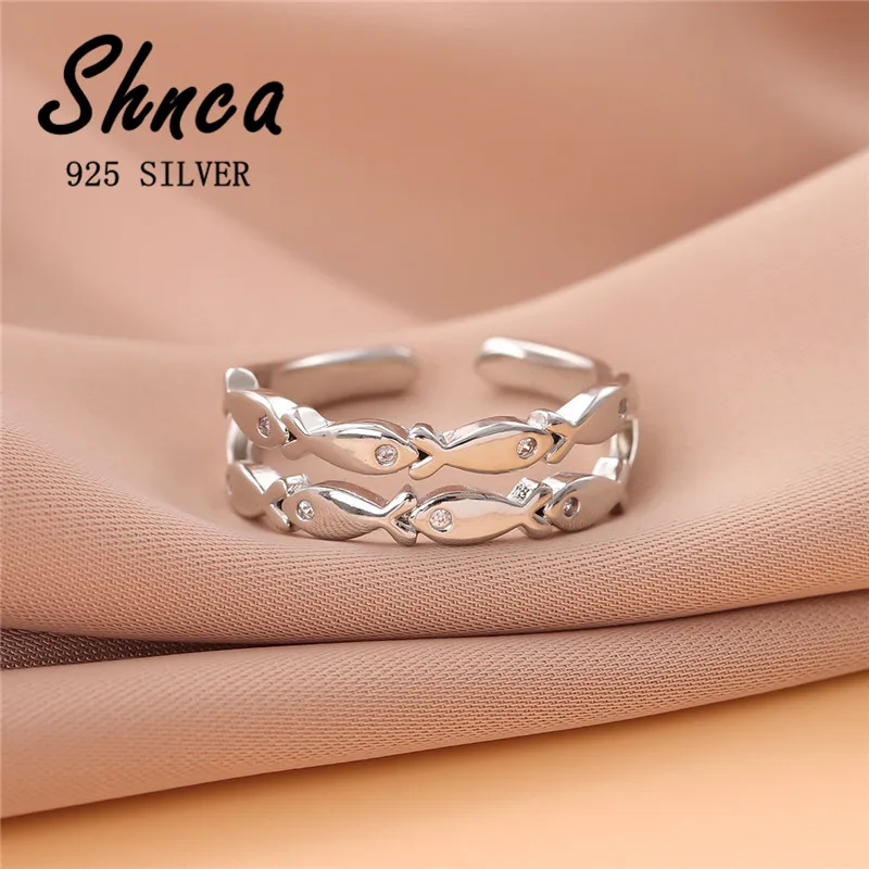 

Vintage New 925 Sterling Silver Fish Zircon Multilayer Adjustable Rings For Women Girl Fashion Student Jewelry LR317