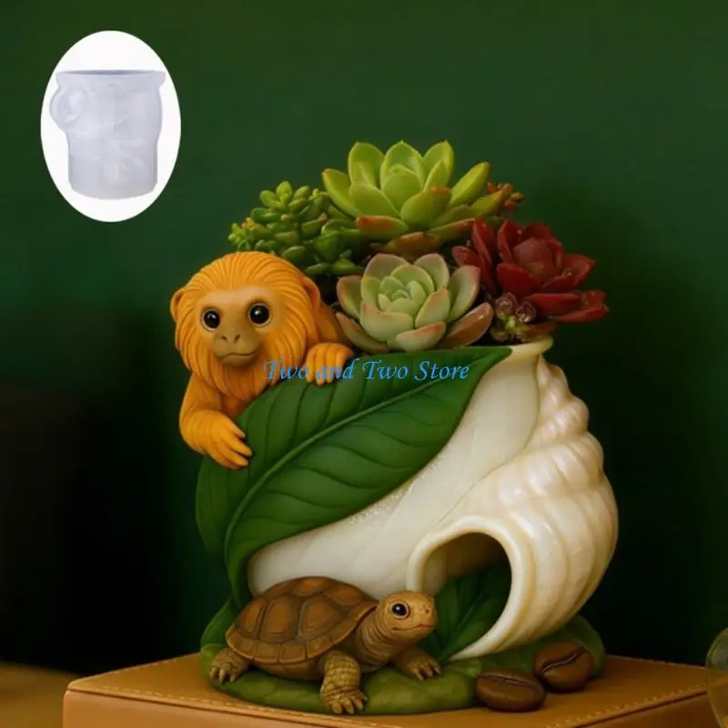 HX6F Easy Use Tortoise Monkey Silicone Planter Mold For Resin Container Making