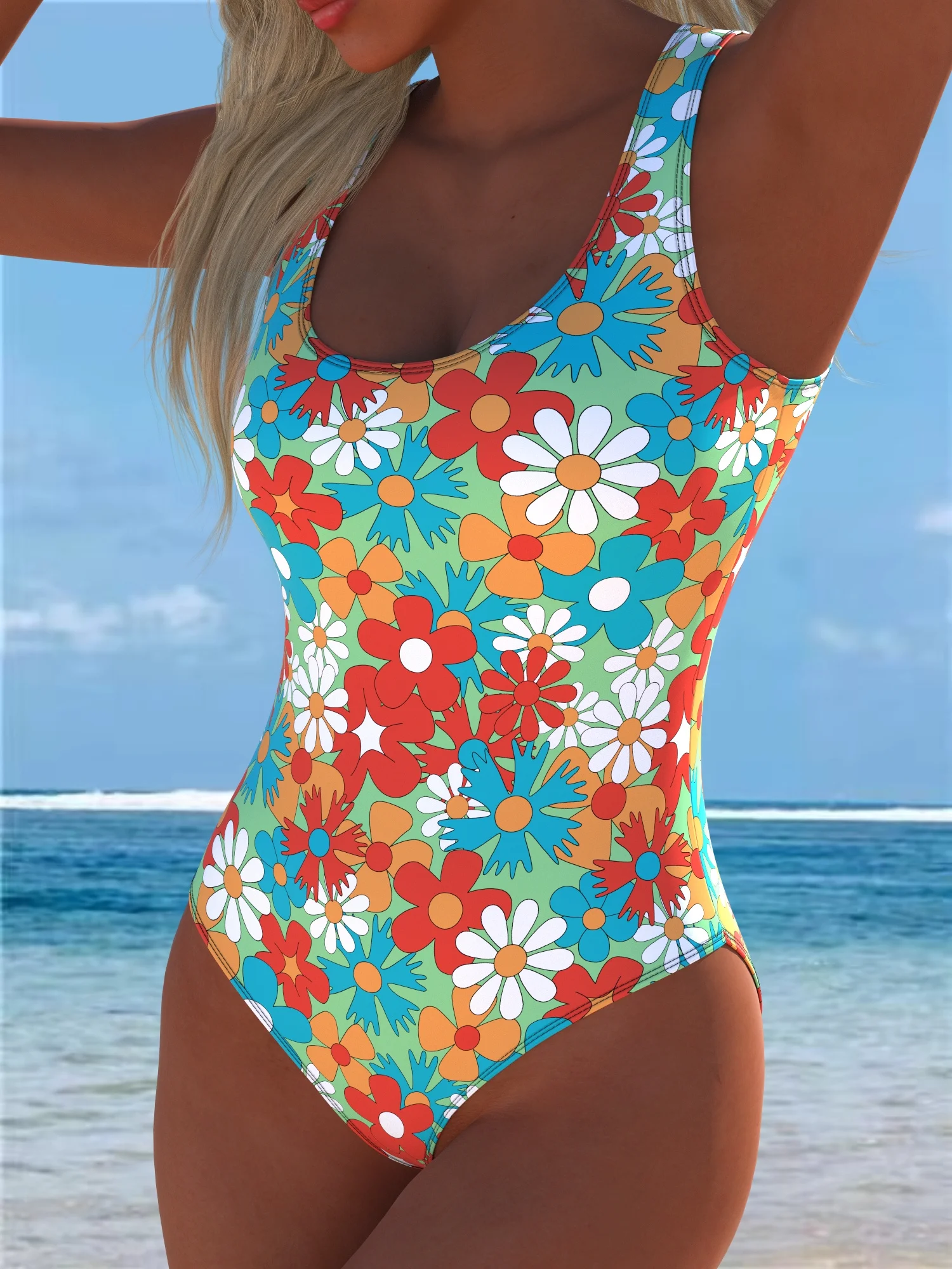 ملابس سباحة نسائية مثيرة من قطعة واحدة - طباعة زهور عالية المرونة، ملابس شاطئ مناسبة لحمام السباحة والعطلات الصيفية