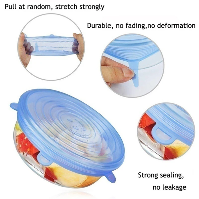 Silicone Fresh-Keeping Stretch Cover, reutilizável hermético Cap Wrap, Acessórios de cozinha, Armazenamento Frigorífico, 6 Pcs, 12 Pcs, 24Pcs