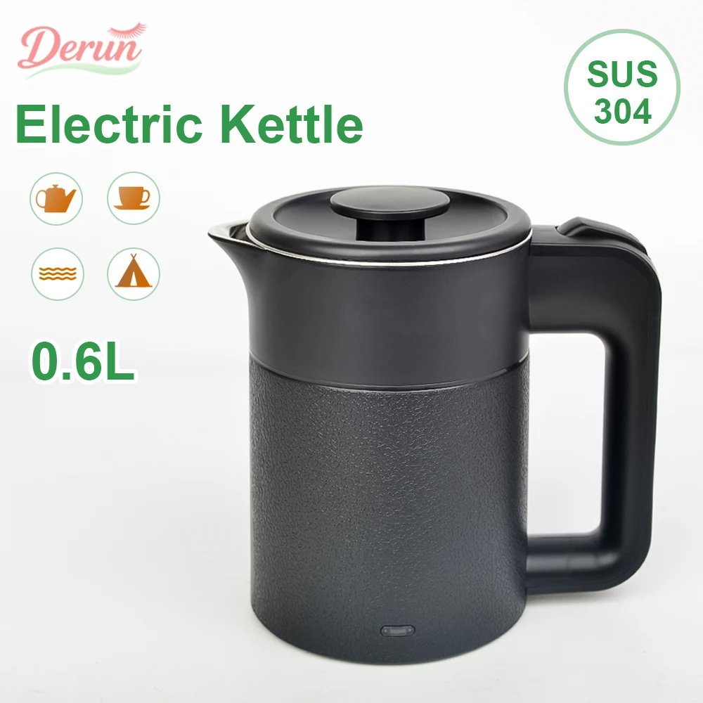 0.6L Mini Electric Kettle 304  Stainless Steel Lightweight Water Heater Boil Dry Protection Hot Water Pot for Outdoor Travel