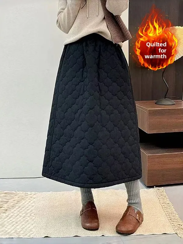 

Winter Thickened Cotton Half Skirt Loose Casual Versatile Midi A-Line Skirt for plus Size Women High Waist Commuter Style