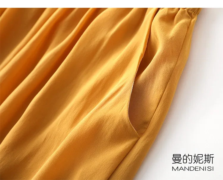Tcyeek 100% Natural Silk Pants Women Summer Clothes Casual Elastic Waist Wide Leg Pants Solid Color Woman Trousers Streetwear