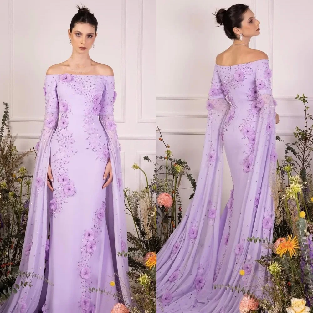 

Customized Retro Classic Jersey Sequined Beading Handmade Flower Mermaid Off-the-shoulder Long Dresses Bespoke Occasion Dresses