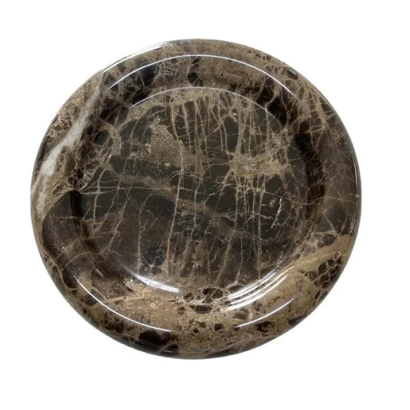 D20x3CM Deep Coffee Network Stone Carving Small Round Cachall Marble Tray Ornaments Sundries Storage Dish