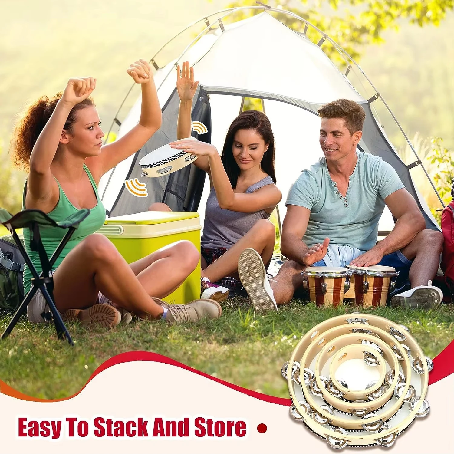 الدفوف 4/6/7/8/10 بوصة خشبية باليد طبل جرس الدف المعادن الأناشيد صف واحد قرع الآلات الموسيقية #6