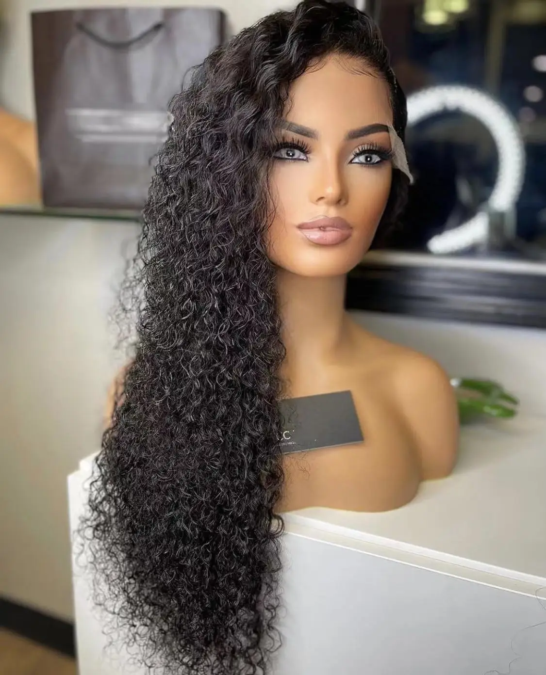 Peluca con malla frontal para mujer, pelo negro Natural, sin pegamento, largo, rizado, 180 de densidad, 26 pulgadas, con pelo de bebé, prearrancado para uso diario
