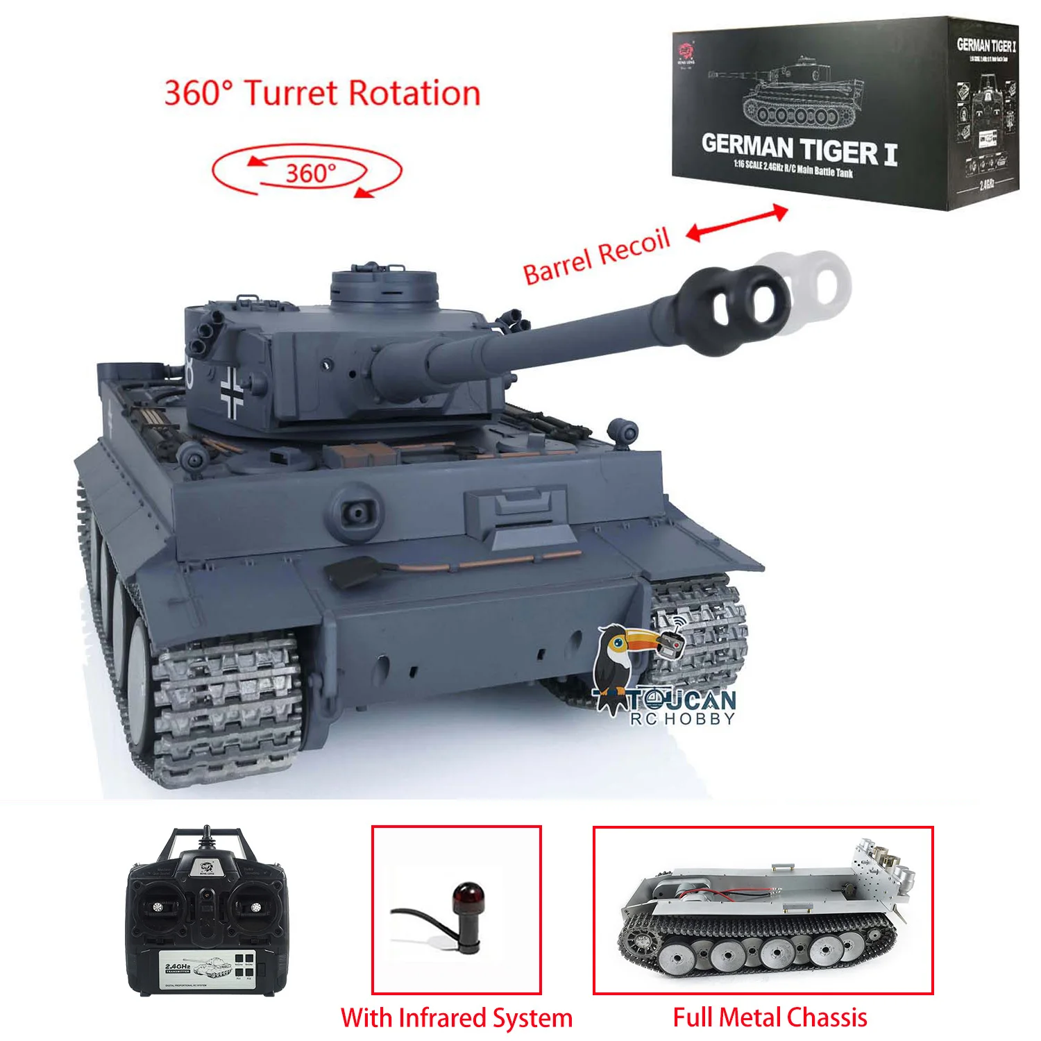 Zabawki Heng Long 1/16 3818 Tiger 1 pełny metalowa obudowa plastikowy kadłub RTR zbiornik RC gotowy do jazdy sterowanie radiowe samochody TH15883