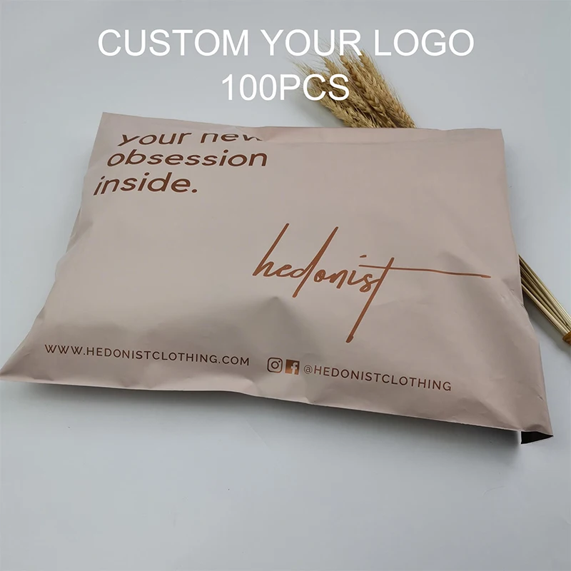 Biodegradable custom printed beige courier bag luxury transport bag mailing bag clothing packaging