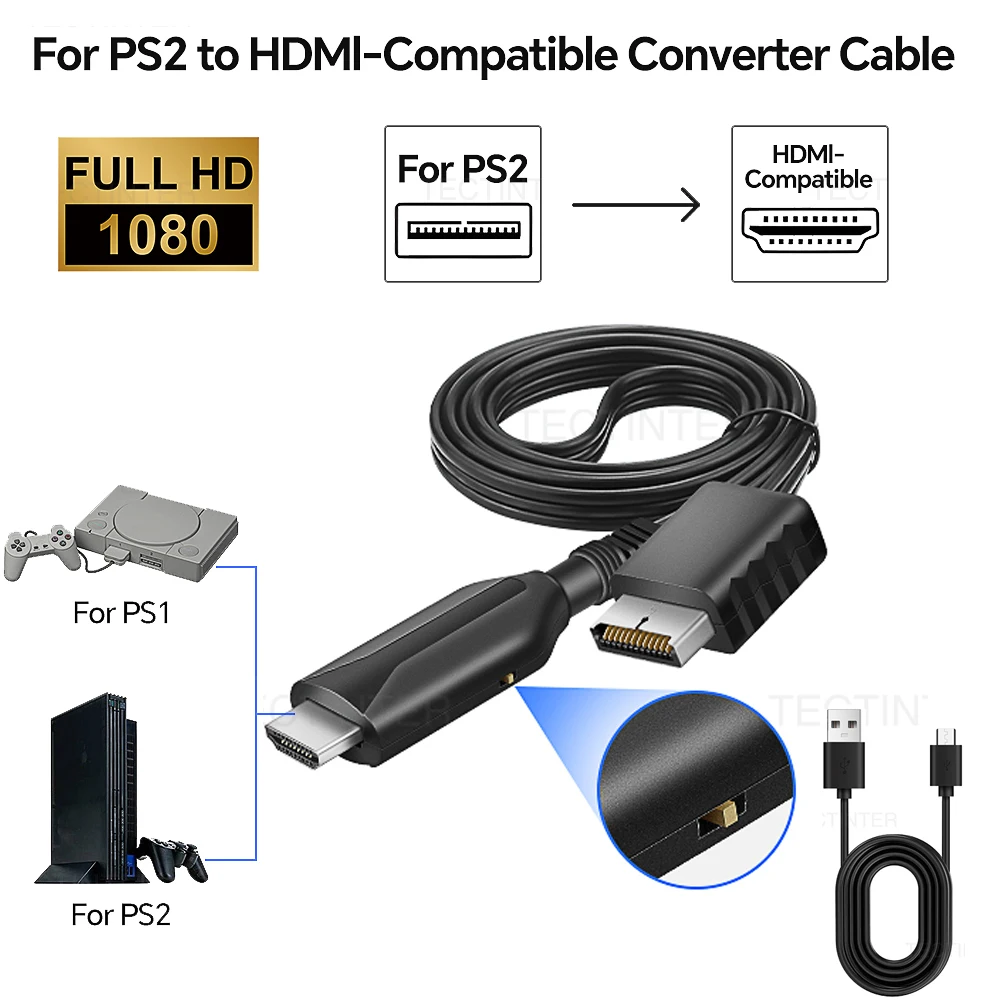 

For PS2 Console Compatible With HDMI Converter Adapter Supports All For PS2 Display Modes for PC HDTV Monitor For PS2 Accessorie