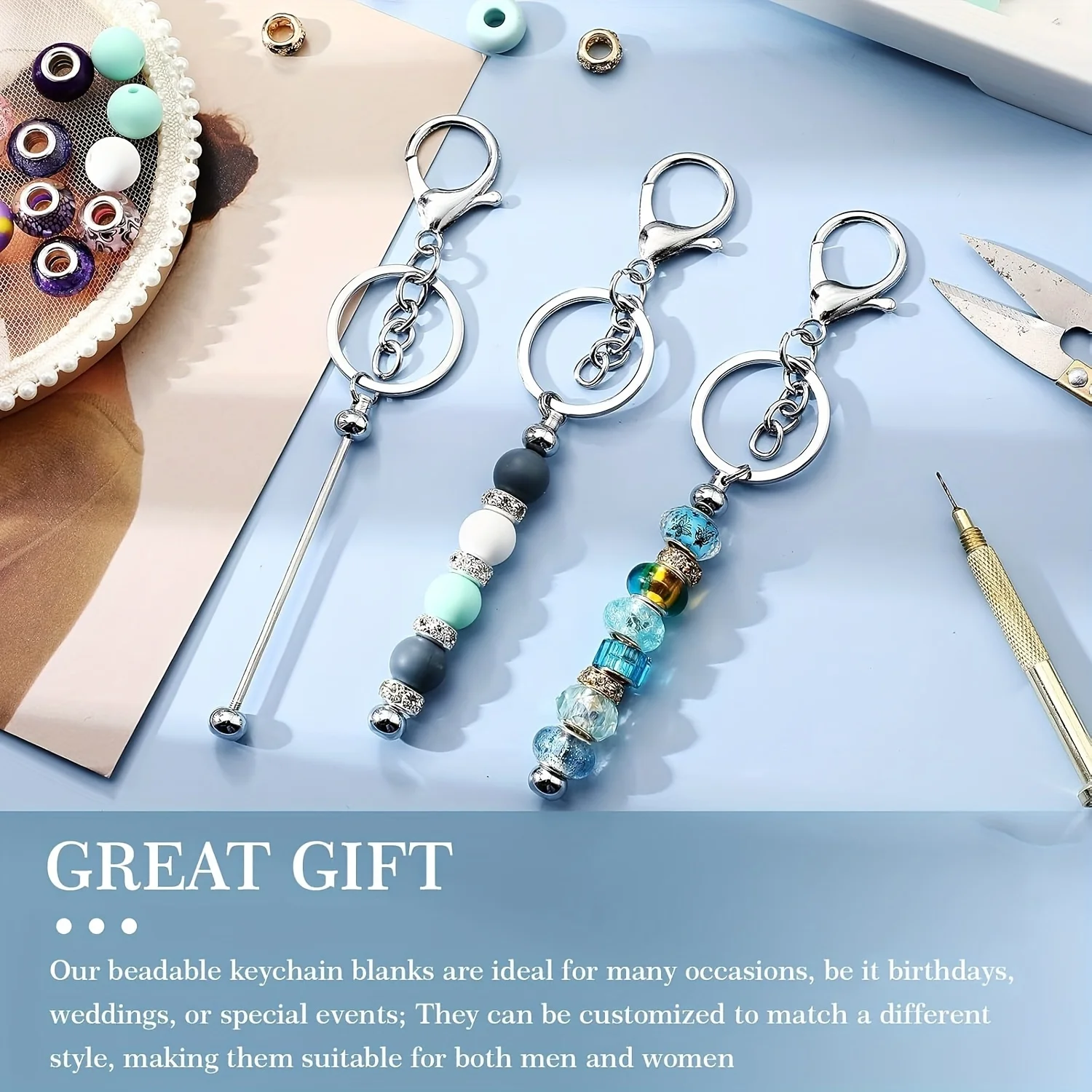 7pcs Stainless Steel Keychains With Charms Practical Stylish Hanging Accessories Backpacks Bags Daily Use Bag Keychain Accessory view 3