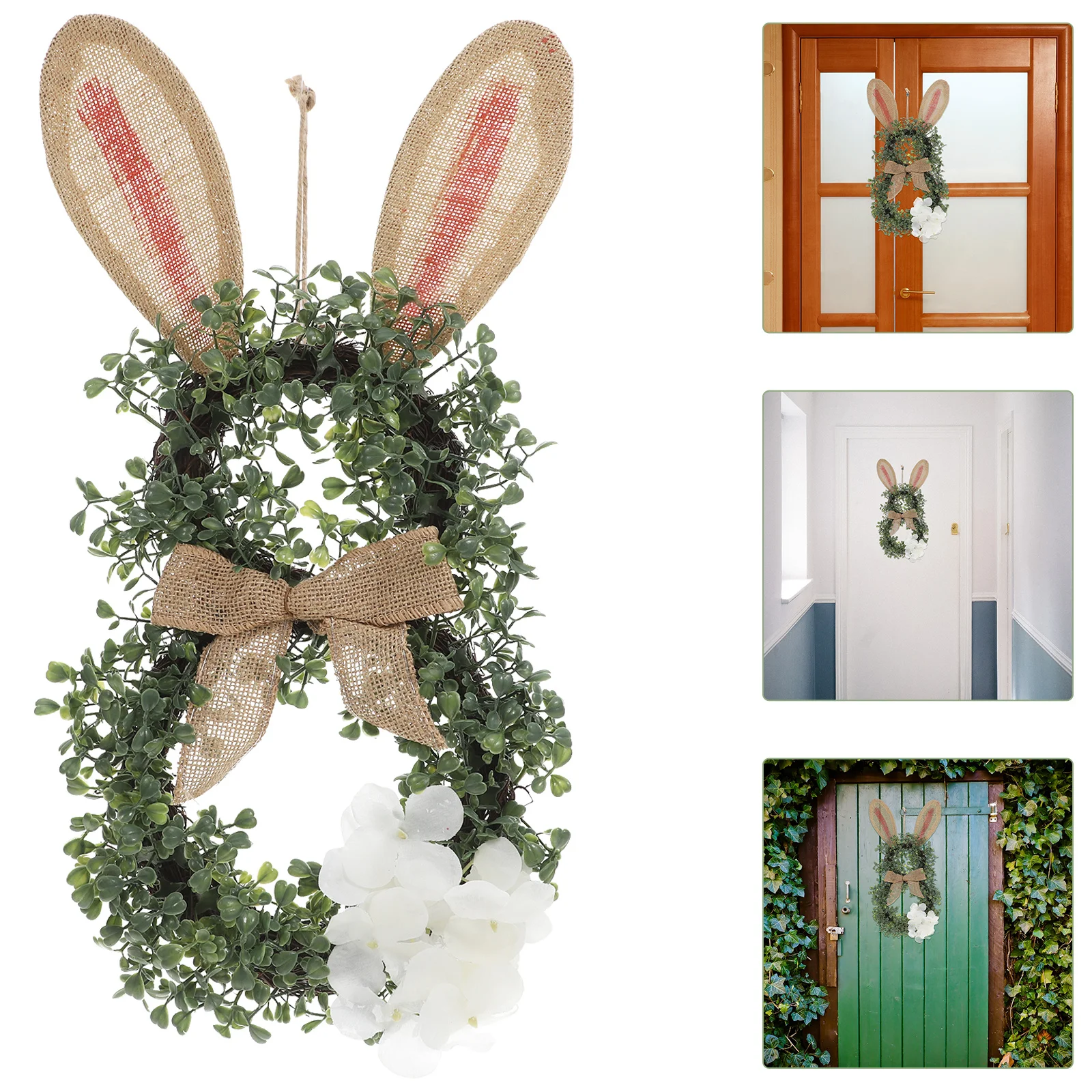 

Easter Bunny Door Wreath Artificial Greenery Spring Decorative Front Door Hanging Rabbit Wreath Photo Prop Ornament
