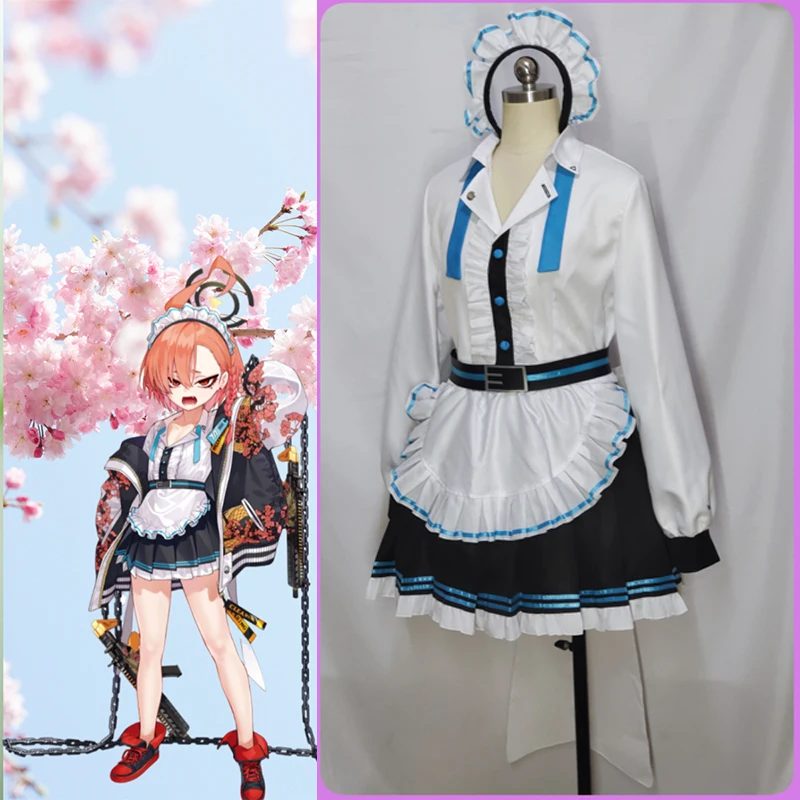 

New Mikamo Neru Cosplay Costume Blue Archive maid uniform White dress Game same Women Cosplay A