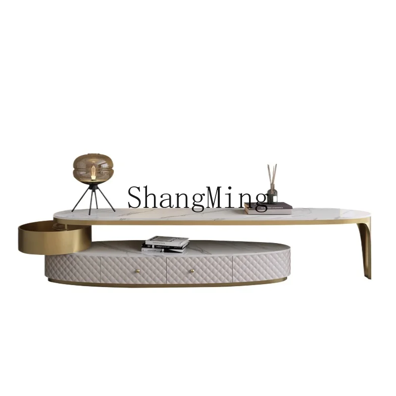 

ZYH light luxury rock slab cabinet coffee table combination modern simple creative small apartment retractable floor cabinet