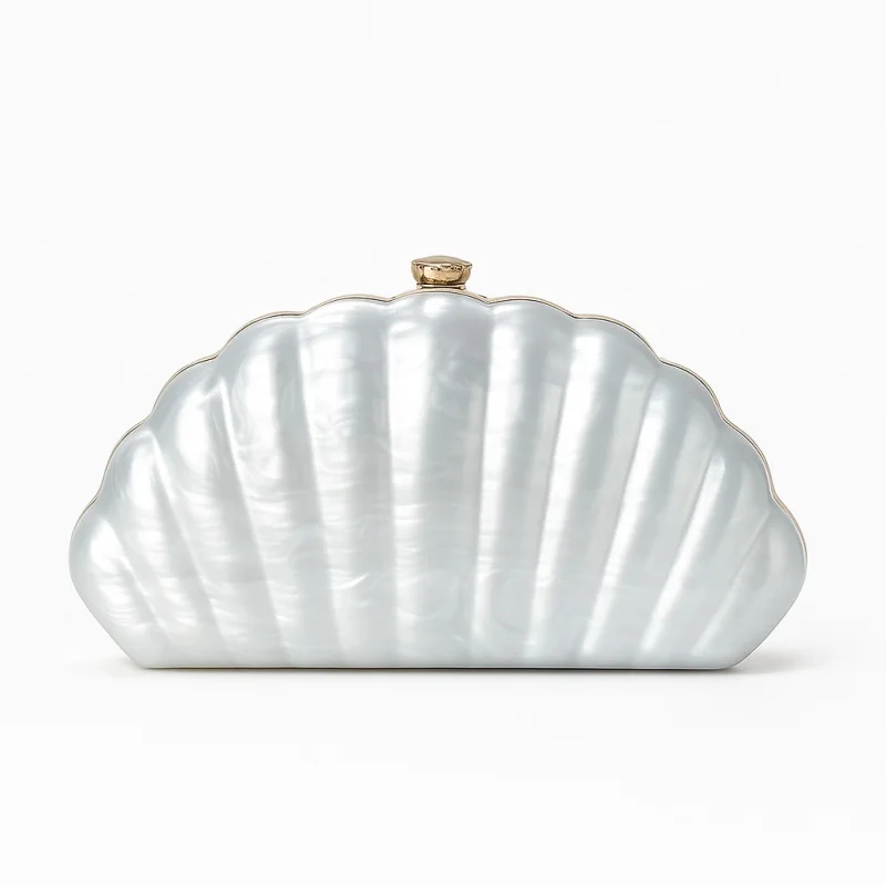 

Women Stylish Shell Shaped Acrylic Clutch Bag Light Luxury Creative Design Imitation Marble Pattern Handbag Banquet Bag
