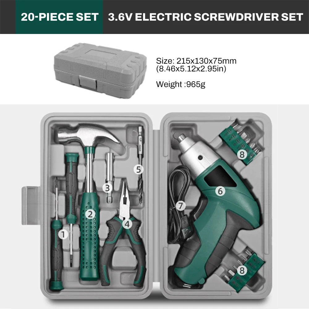 

3.6V Household Electric Screwdriver Battery Powered Cordless Electric Screwdriver Set 3.5Nm Torque Household Repairing Tools