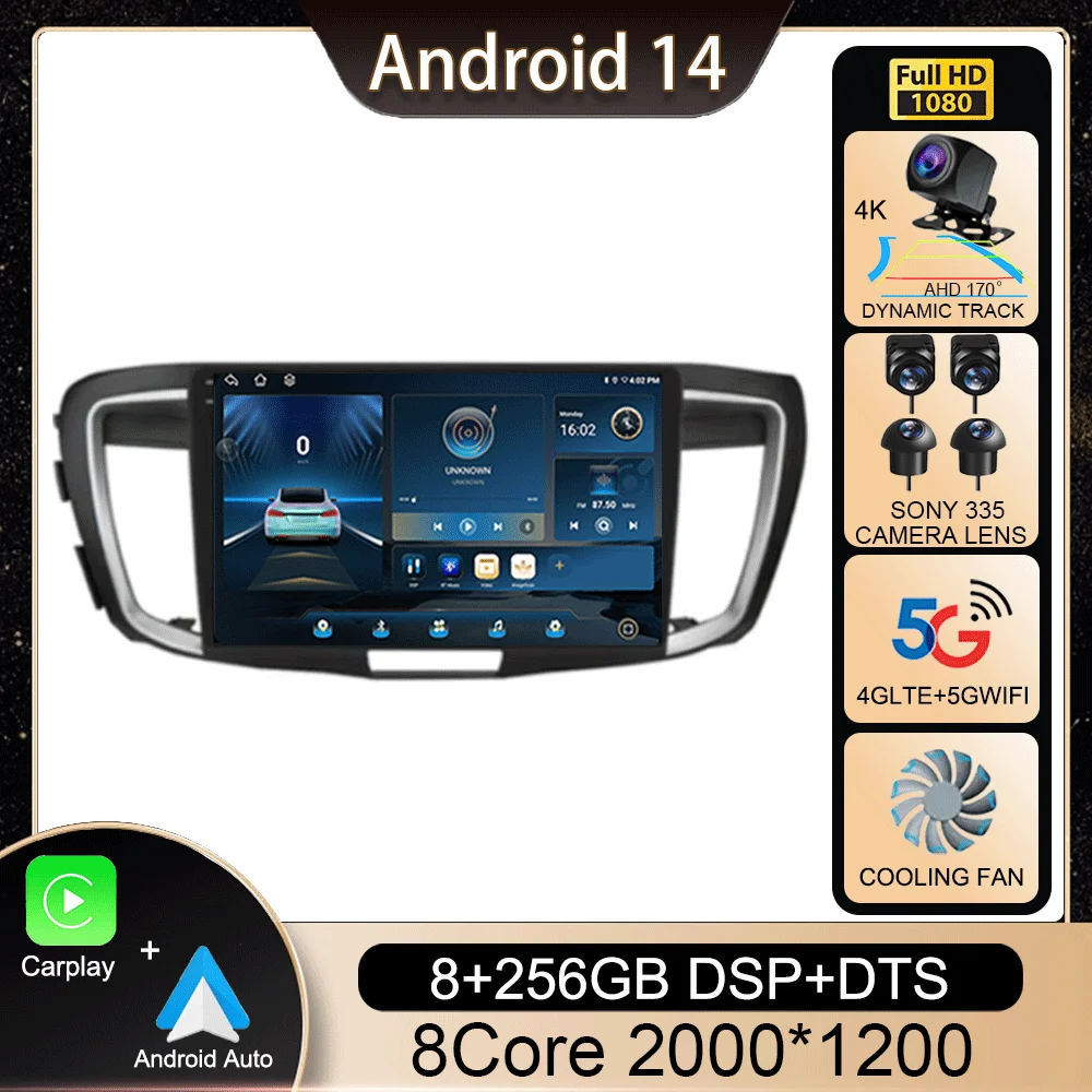 

Android 14 Carplay Car Radio For Honda ACCORD 9 2.0L 2.4L 012 2013-2015 2016-2018 2Din Multimedia Player GPS Navigation Stereo