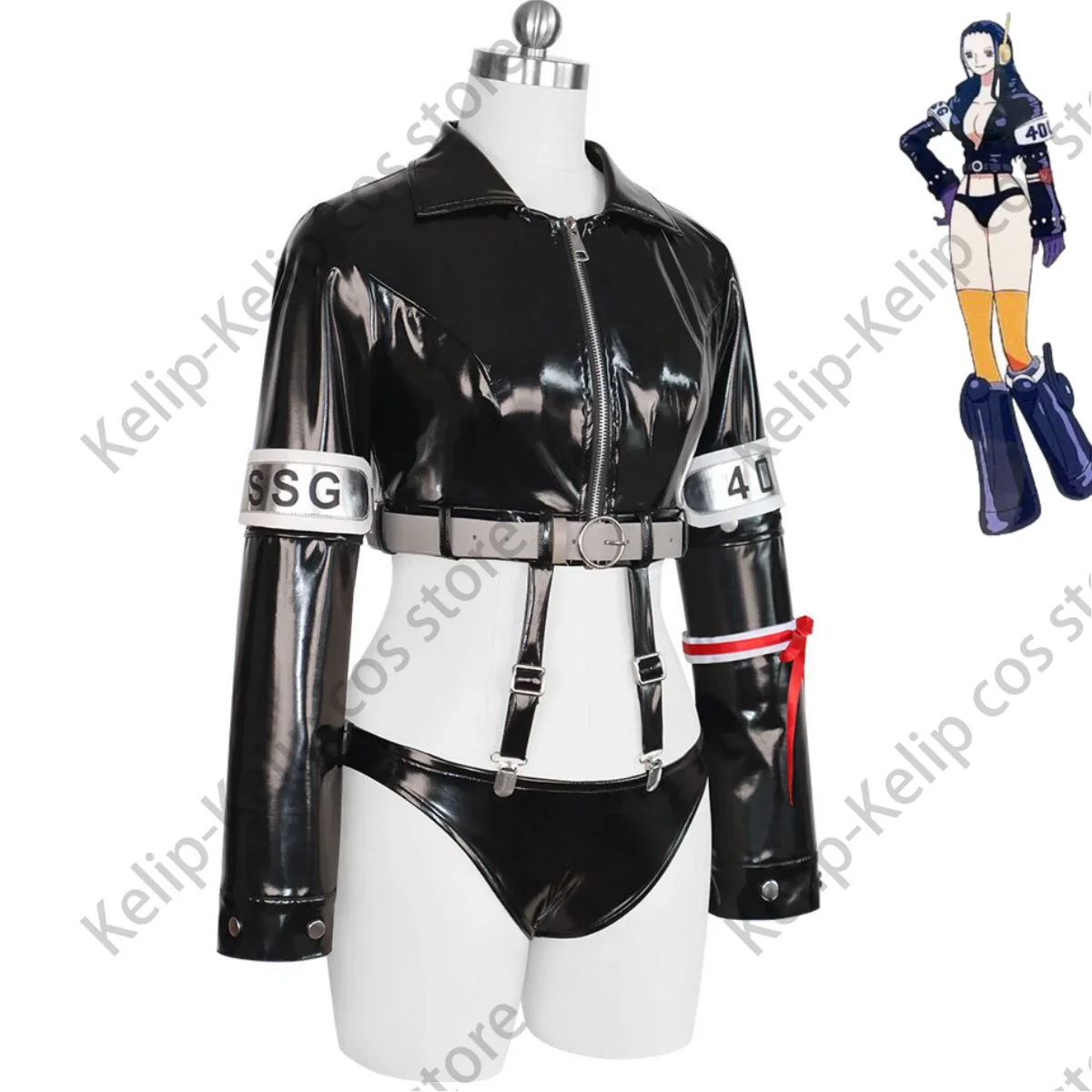CosplayAnime Nico Robin Miss Allsunday Cosplay Costume Egghead Island Fantasy Wig Black PU Coat Shorts Woman Sexy Carnival Party