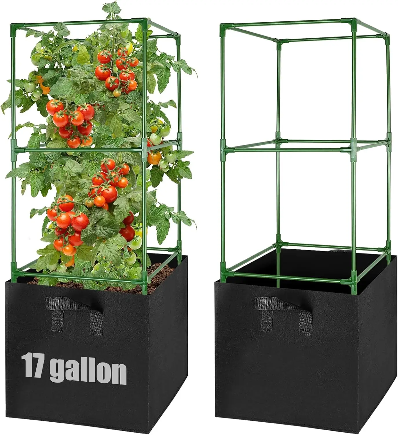 

3 комплекта опор для томатов с мешками для выращивания объемом 17 галлонов - прочные подставки для овощей, цветов и вьющихся растений