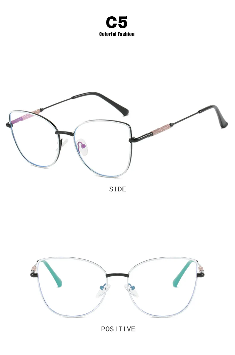 Neue Mode Marke Design Cat Eye Photochromism Rezept Lesebrille Frauen Anti Blau Licht Rahmen Klare Hyperopie Brillen – Detail 12