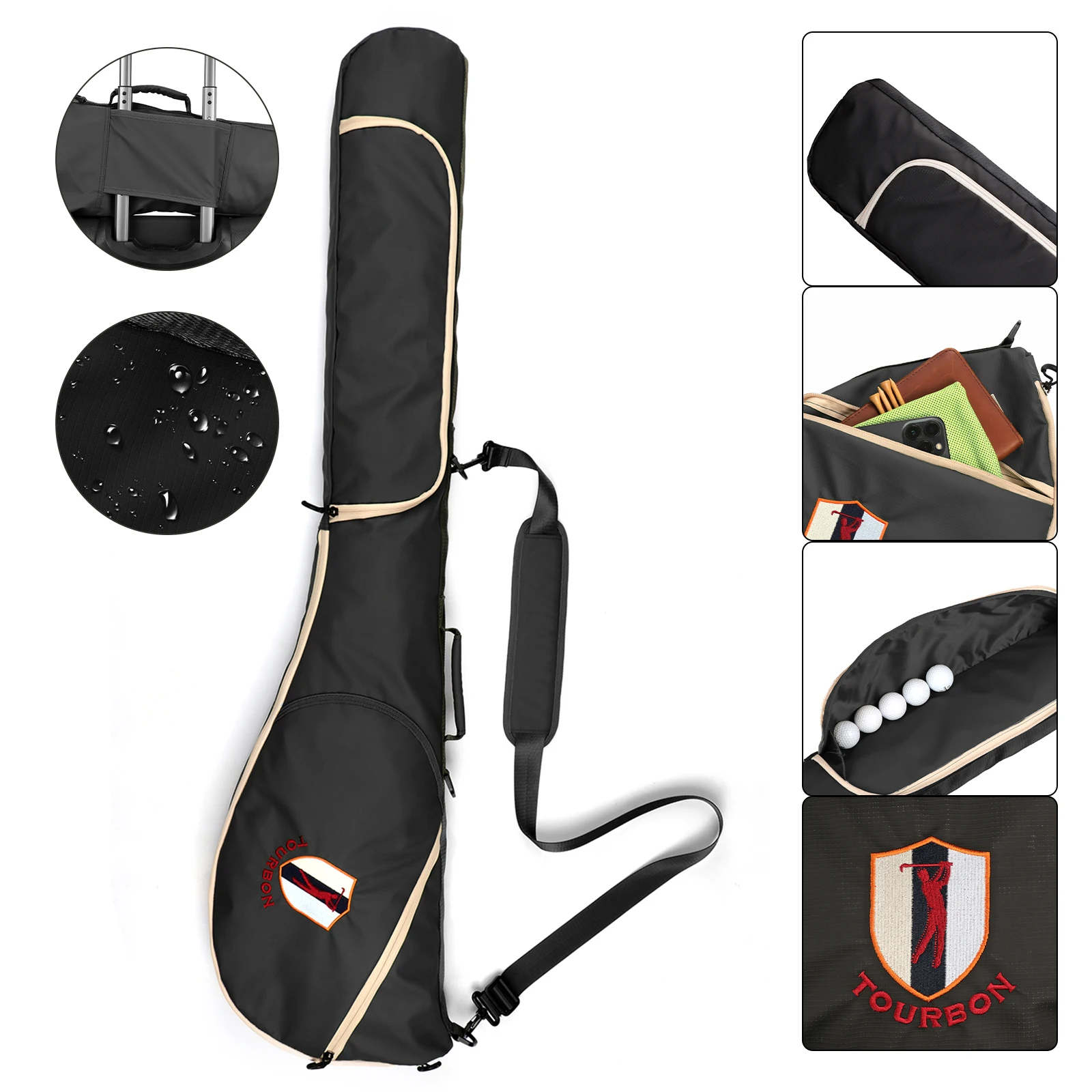 Tourbon Golf Clubs Bag Nylon Golfing Carry Bag Lightweight Sunday Bag Travel Pack for Driving Range Waterproof Black Outdoor