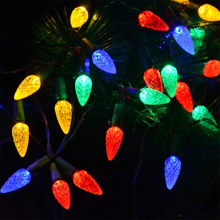 Thrisdar 10M 100 Counts C6 Strawberry String light Outdoor Christmas Tree Fairy Lights Garland for Holiday Party Wedding Decor