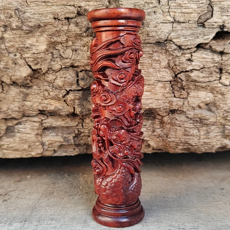 Holzgeschnitzter Drachen-Säulen-Ornament, handgefertigt im orientalischen klassischen Stil, geeignet als Geschenk zur Schulanfangszeit, zur Bürodekoration, für Feiertagsdekorationen, Weihnachtsgeschenke, für das Wohnzimmer, zur Innenraumgestaltung und als Tischdekoration. – Detail 4