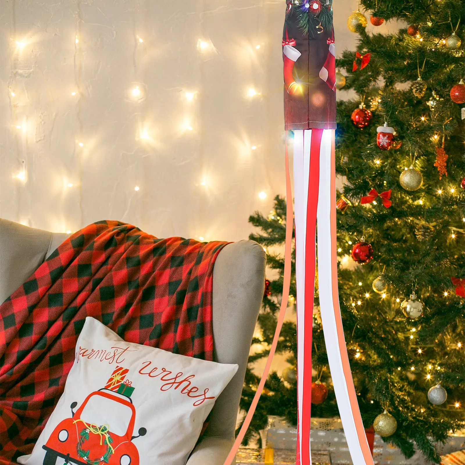 LED Windsock Flag Christmas Pendant Decorative Lightweight Windsock Decor Festival Lighting Christmas Decoration