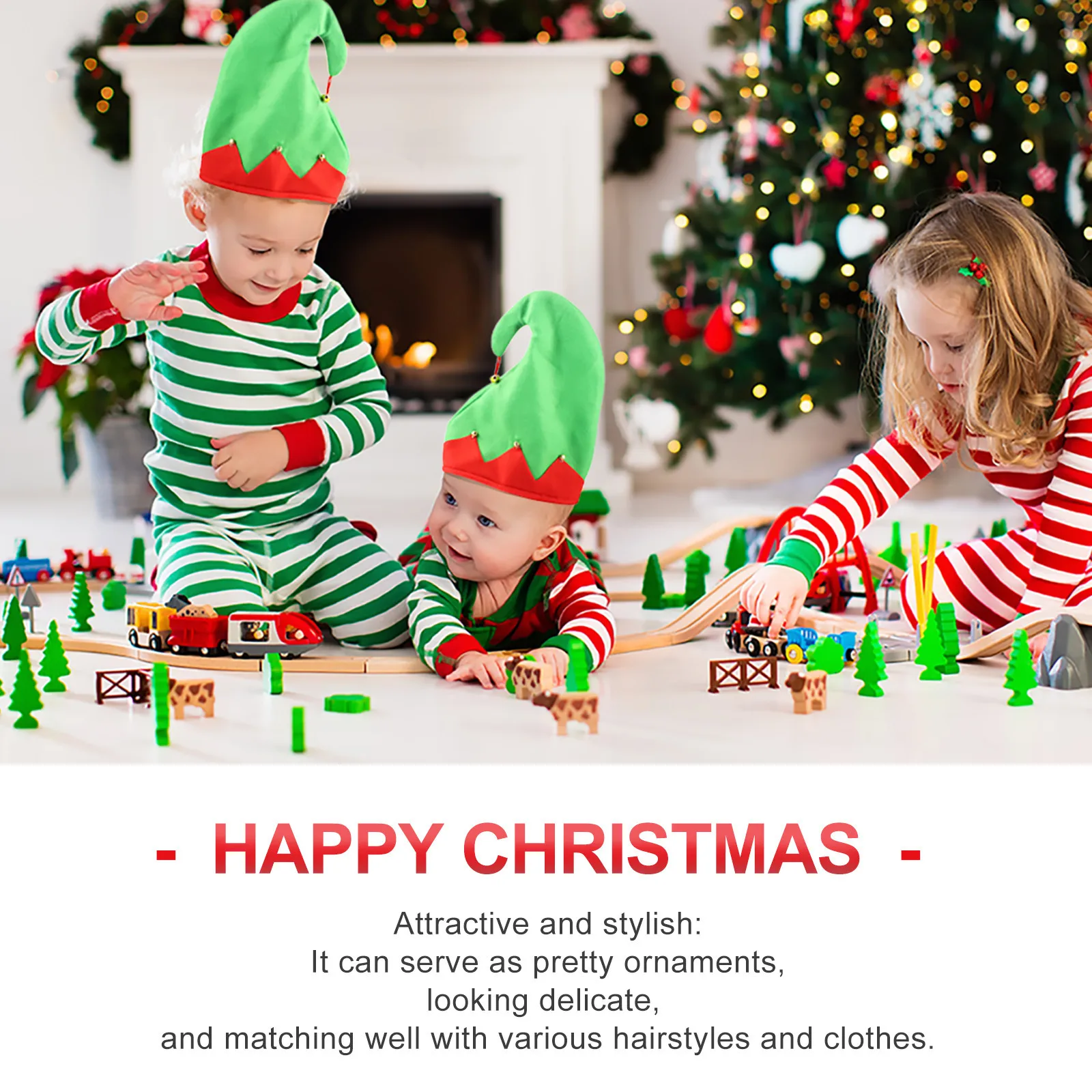 

3 Pcs Has Lovely Headdresses Novel Hats Handmade Christmas Flannel Green Adorable Bell Caps