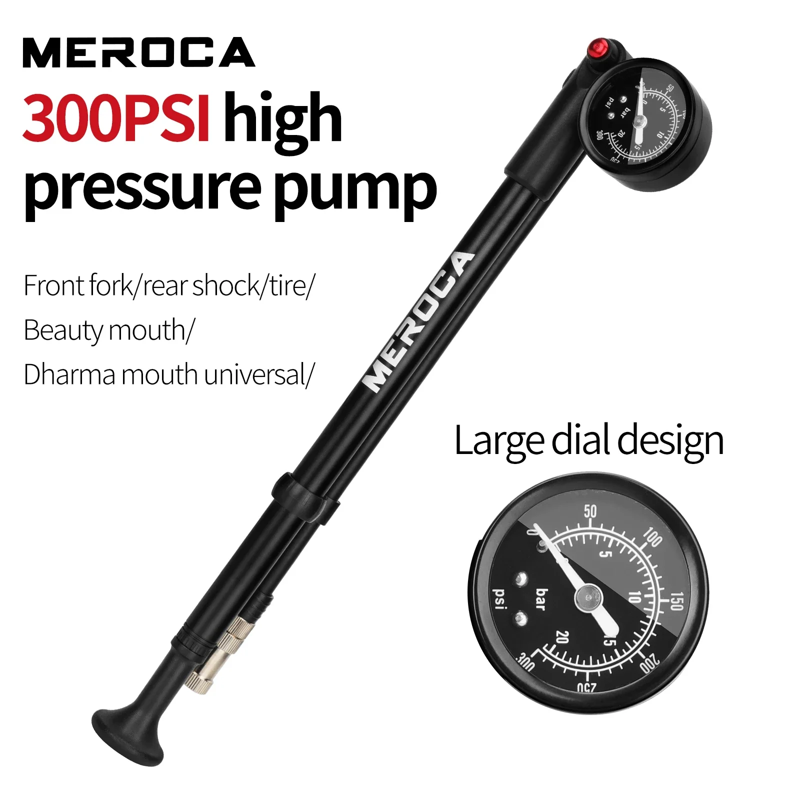 MEROCA 300psi High-Pressure Bicycle Pump for Bicycle Fork Shock Absorber Pump Rear Bladder Portable Bicycle  Air Pump