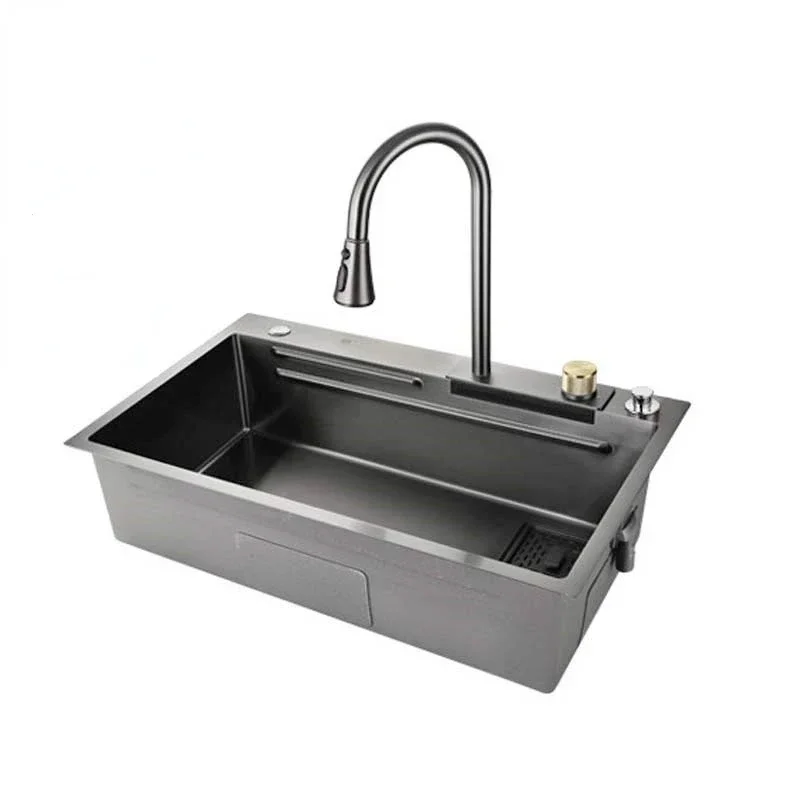 Multifunctional Dark Grey Single Bowl 304 Stainless Steel Smart Waterfall Kitchen Sink Fregaderos De Cocina Evier De Cuisine