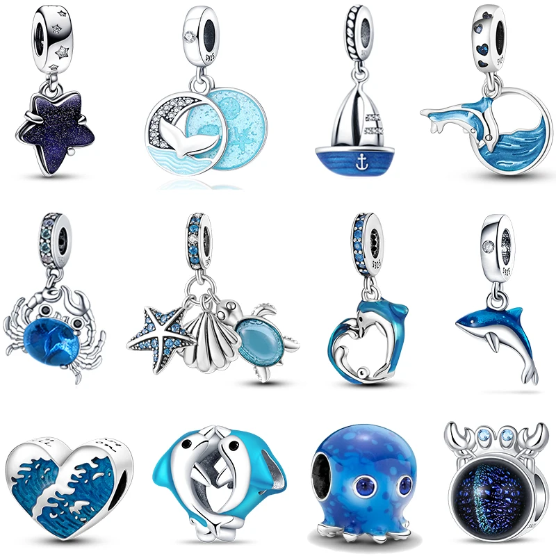 Cuentas de plata 925 para barco, pulpo, delfín, estrella de mar, océano, compatibles con pulseras originales Pandora, regalos de joyería para vacaciones DIY