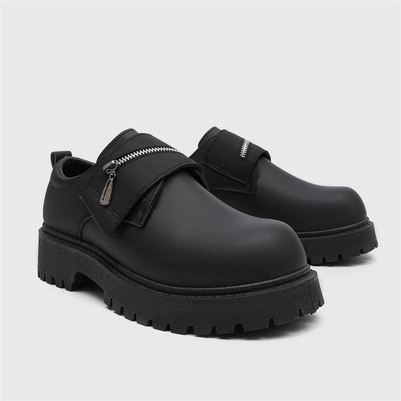 Spring New Men's Leather Shoes Zipper Big Head Commuter Versatile  Trendy Casual Shoes round Toe  Color PU Material