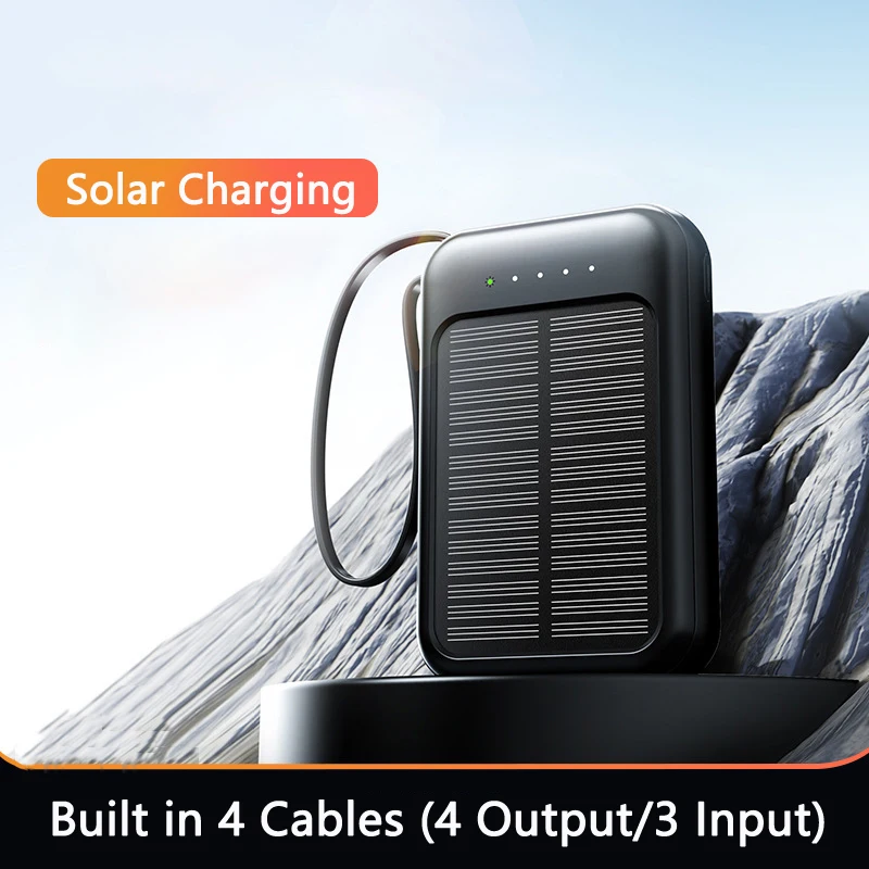 20000mAh Solar Power Bank with Four Wire Portable Fast Charger External Battery for iPhone Xiaomi Samsung Huawei Mini Powerbank