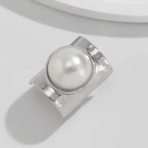 

Модный комплект колец с эффектным дизайном, крупным жемчугом, регулируемым широким кольцом, роскошное украшение для рук из высококачественного сплава