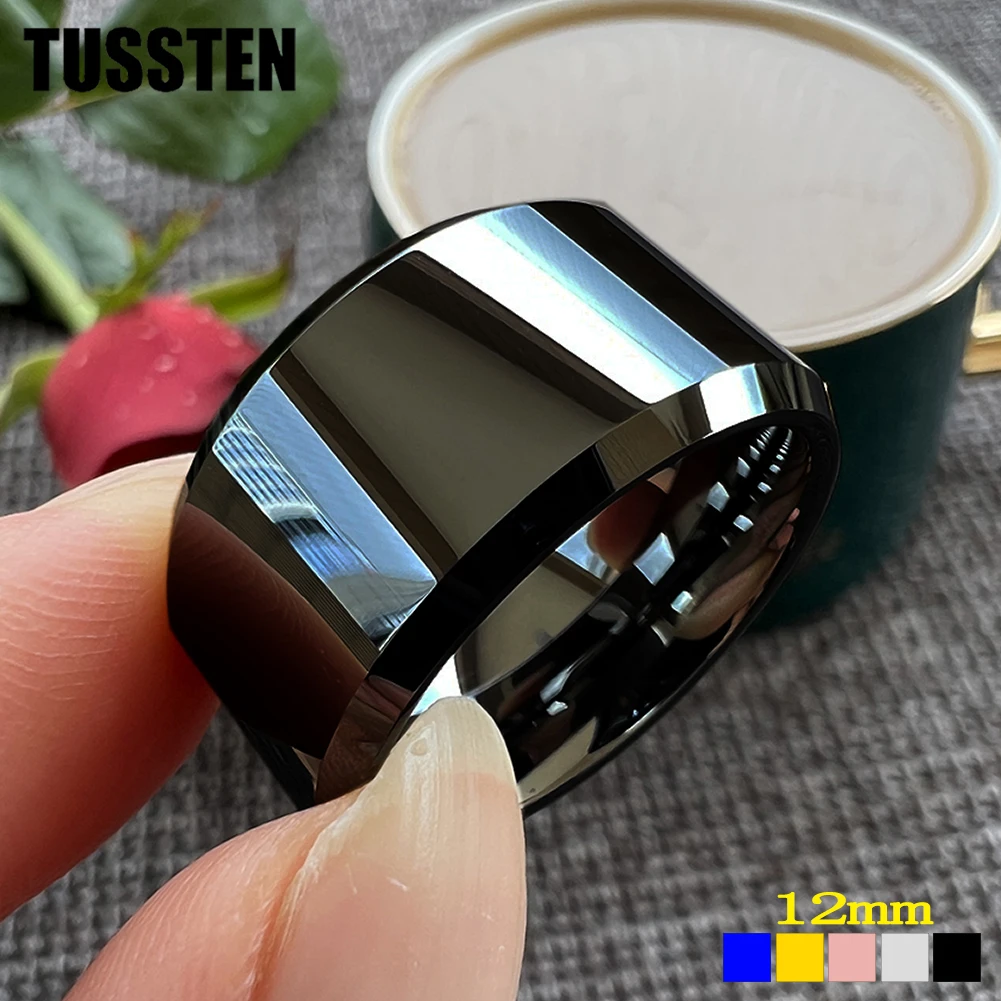 Dropshipping TUSSTEN 10/12MM duży męski pierścionek obrączka ślubna z wolframu stopniowanym ściętym świetnym wykonaniem biżuteria na prezent dla ojców
