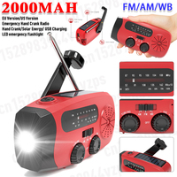 2000mAh Weather Radio EU/US Hand Crank Emergency Radio USB Charged Solar Emergency Radio Power Bank Phone Charger