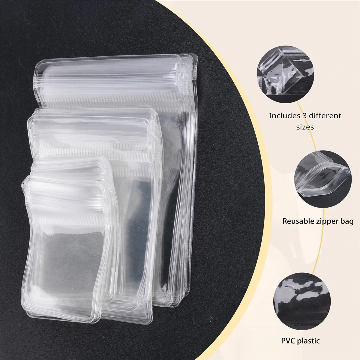 A06R 150Pcs 3 Sizes Clear Earring Bags, Waterproof Bags Thickened Reusable Storage Pouch for Jewelry Rings Necklace Bracelet