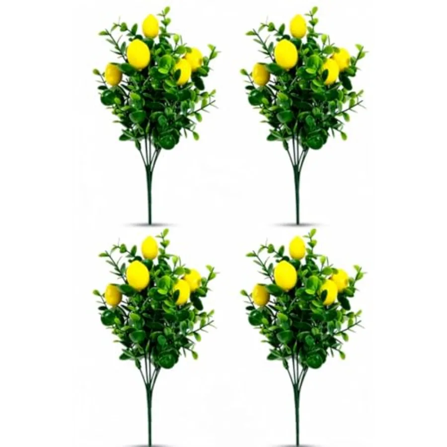 

4 Pcs Lemon Stems, 7 Forks Artificial Lemon Branches, Realistic Faux Yellow Fake Fruit Stems for Kitchen Home Table Centerpiece