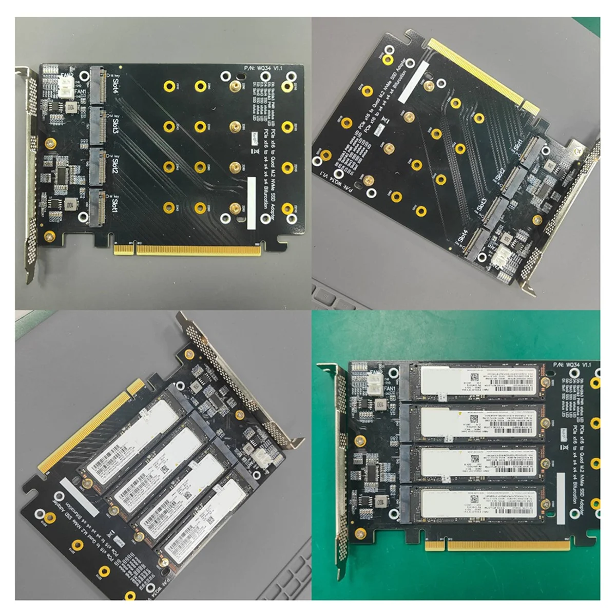 

For M.2 NVME 2242 2260 2280 22110 SSD to PCIe 4.0 PCI Express4.0 Adapter Card Bifurcation 4-Bay Board Expansion Card,A