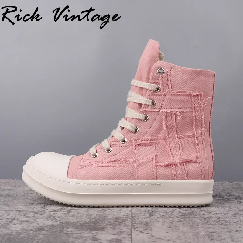 Rick Vintage Spring Women Fashion Ankle Boots Retro Pink Canvas Flat Shoes High Quality Big Size 34-48 Men Brand Casual Sneakers