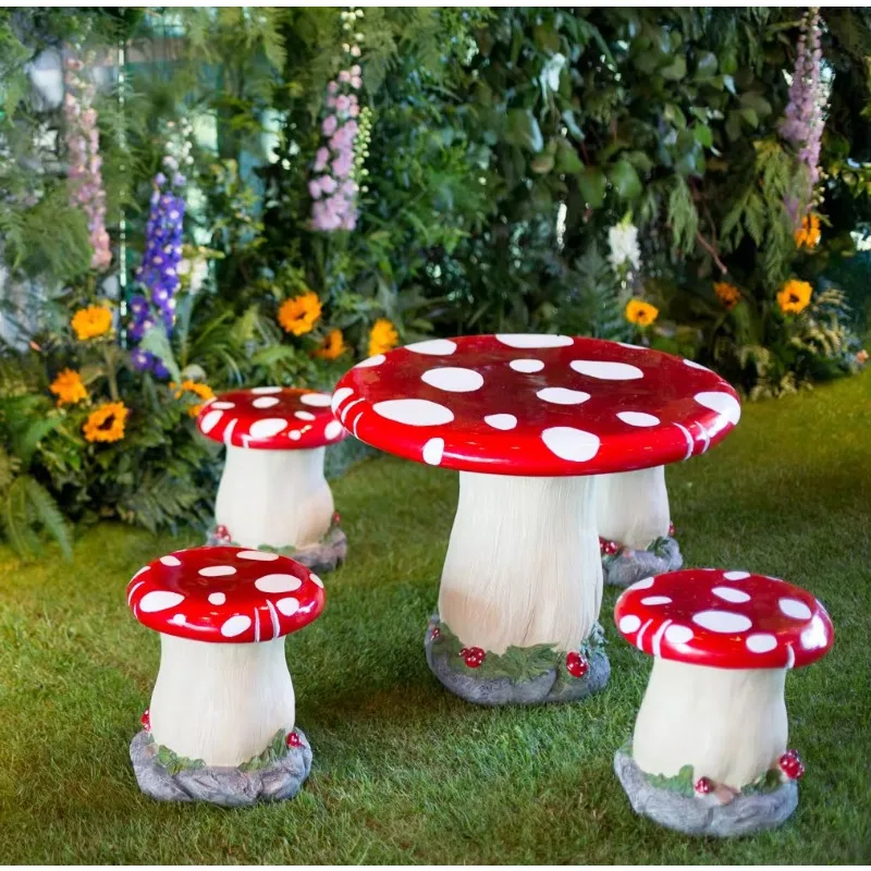 Pastoral Mushroom Crafts Resin Landscape Mushroom Stool Set Outdoor Courtyard Garden Decoration