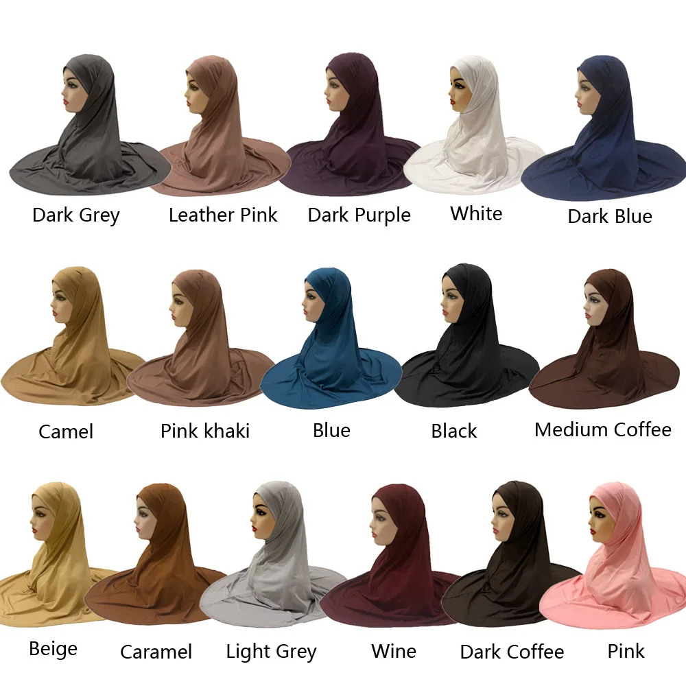 2 buah Amira jilbab Bonnet syal kepala wanita syal Muslim doa Hijab selendang bungkus Turban tarik pada siap membuat topi