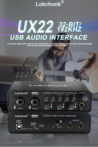 Imagen 2 del producto Interfaz de Audio UX22 Soundkarte, convertidor Ad de 32 bits/192kHz, e-gitarre Live-augnahme Professional, vendedor Studio-Gesang, Podcast