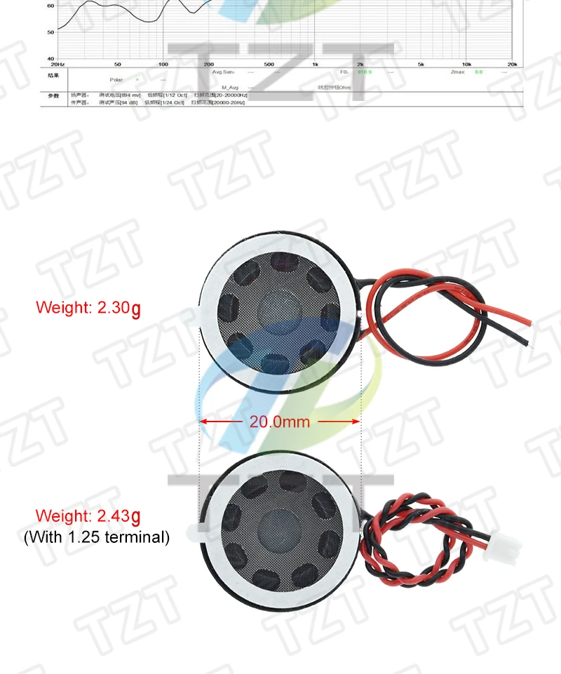 TZT Runder 8 Ohm 1W Lautsprecher 8 Ohm 20mm Mit 1,25MM Kabel Lautsprecher für Mobiltelefone Kleiner Lautsprecher Audio – Detail 2