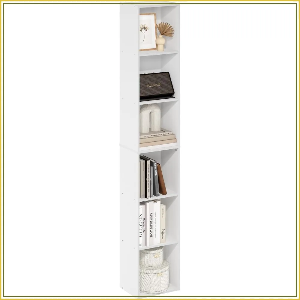 6-Tier Tall Bookshelf With Open Shelves, 9.3 X 12 X 71 Inches, For Living Room, Bedroom, Home Office