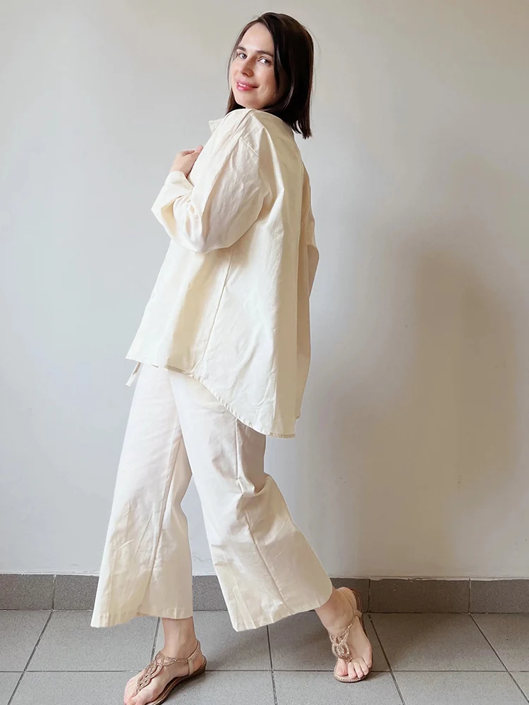 Streamgirl Linen Pants Sets For Women Summer Suits Pink Two Piece Trouser Women's Suit Sets Linen Shirt Set Oversize Outfit Suit