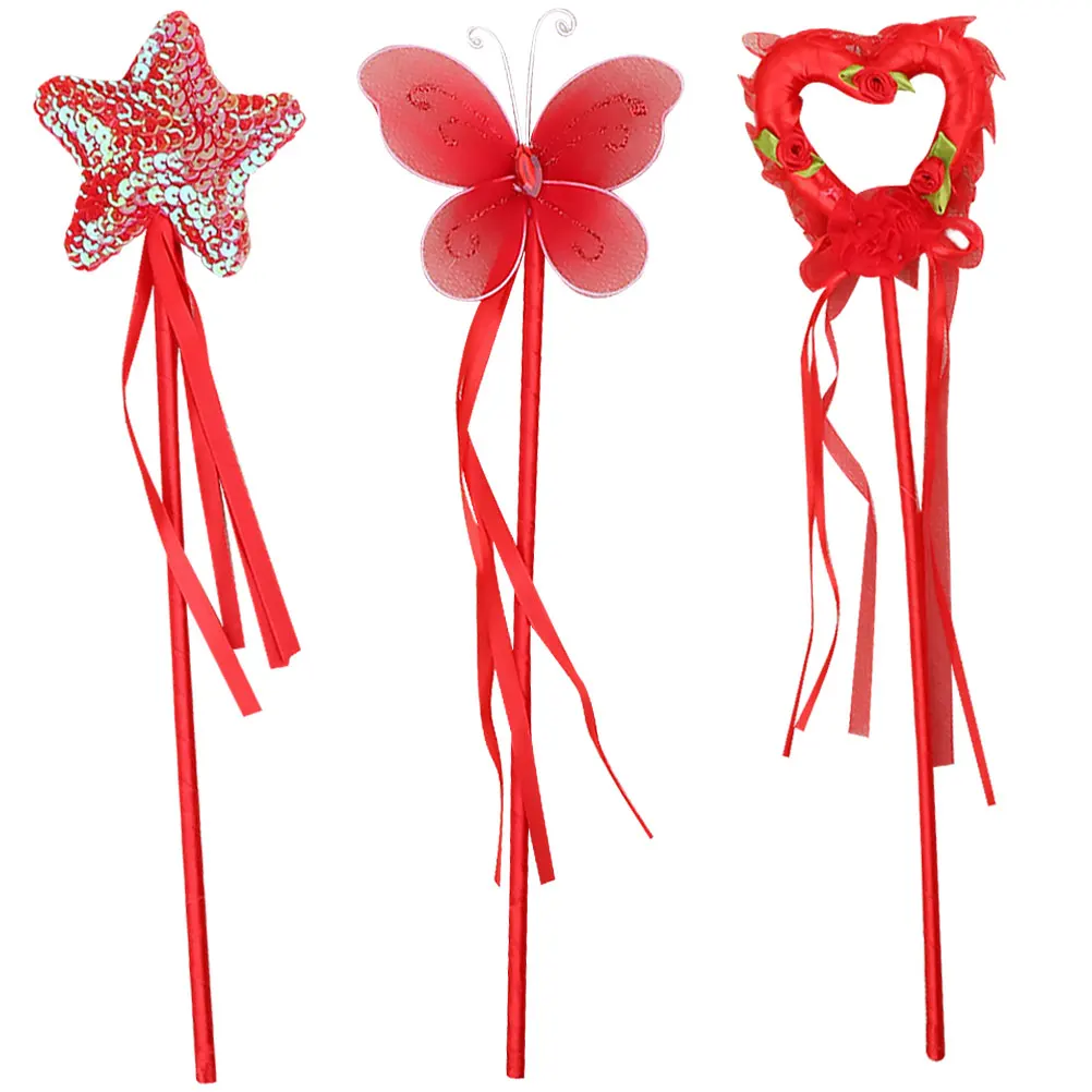 

3Pcs Glitter Fairy Wand Pentagram Heart Shape for Party Favors Red Wands Pentagram Wand Fairy Sticks